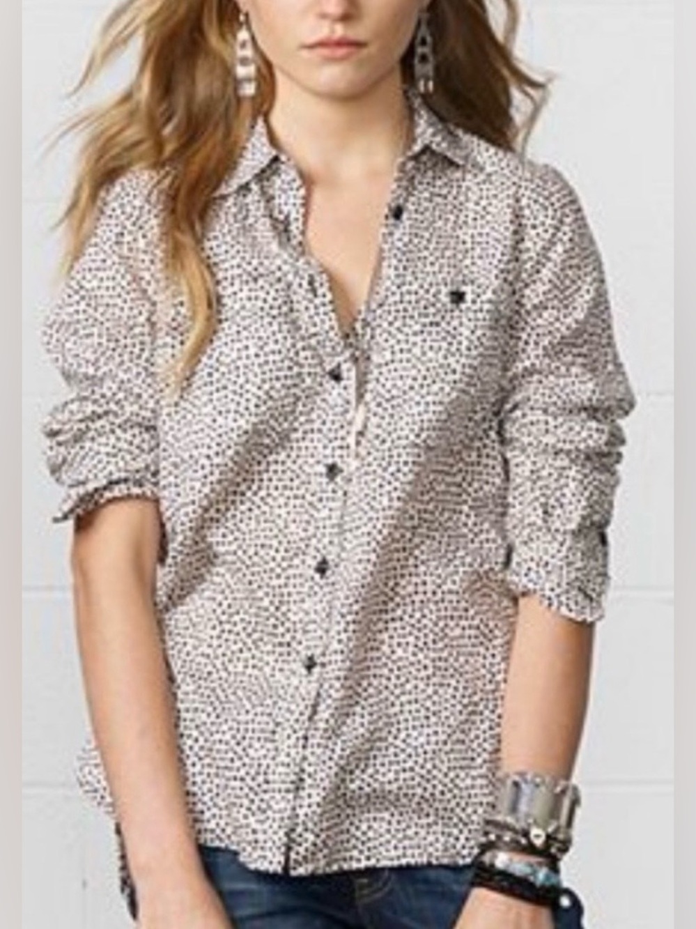 RALPH LAUREN DENIM & SUPPLY Star print button up long sleeve white black size M